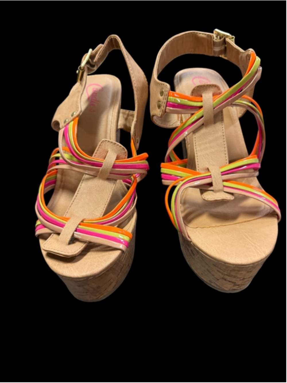 Women's Candie's Beige Multi-color Wedge Sandals Size 9M